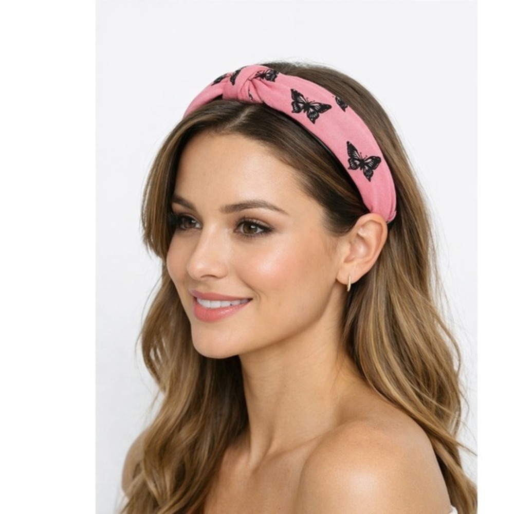 Pink Butterfly Top Knot Headband Boho Cottagecore Ethereal Fairycore Hair Band